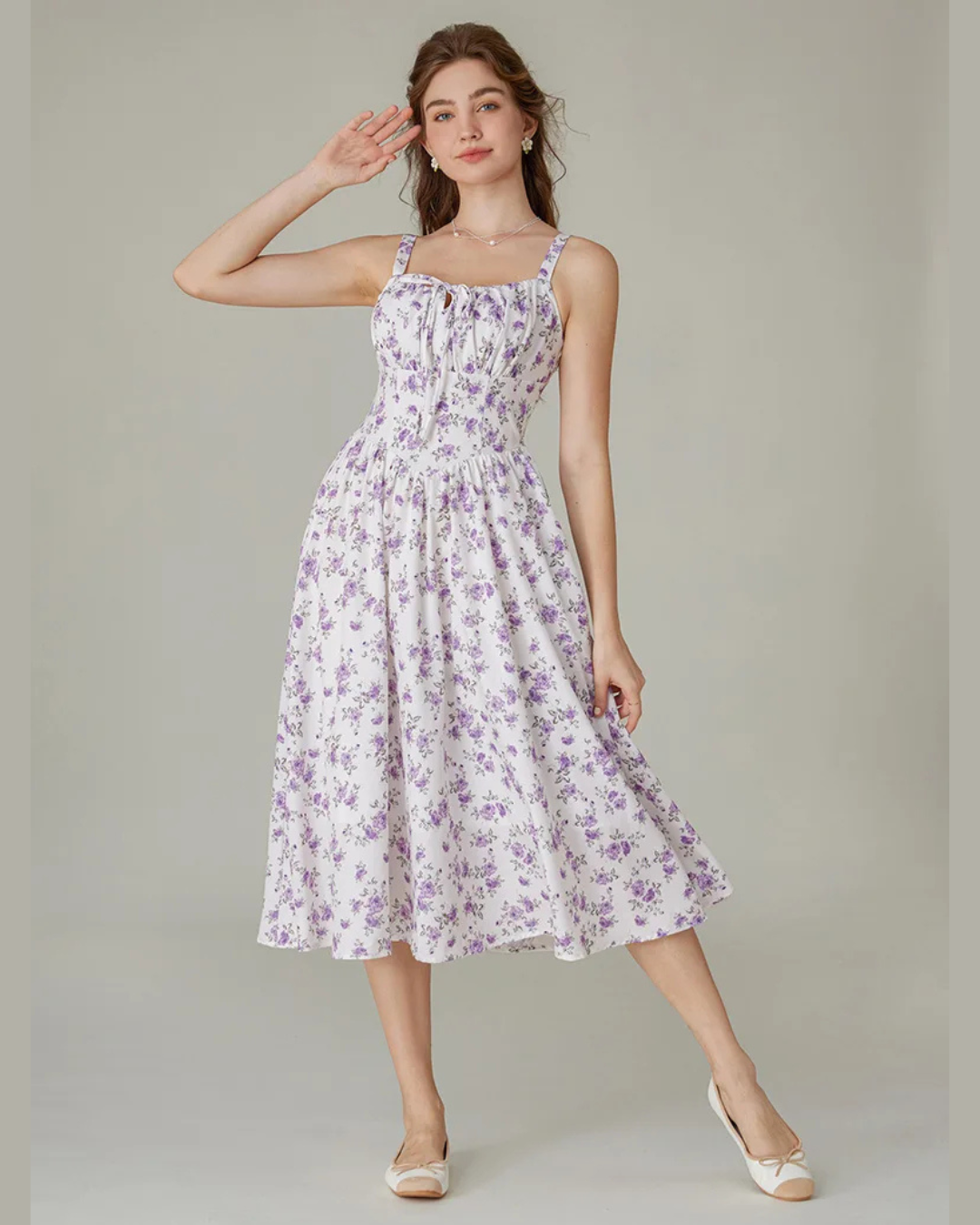 Vestido Floral con Cintura tipo Corset para Mayor Ajuste y Bolsillos Laterales para mujer