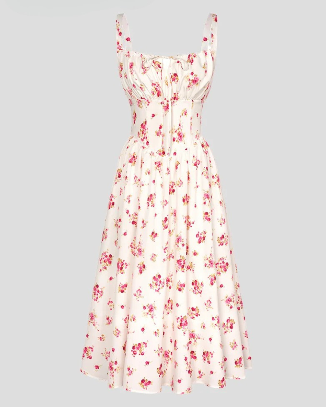 Vestido Floral con Cintura tipo Corset para Mayor Ajuste y Bolsillos Laterales para mujer
